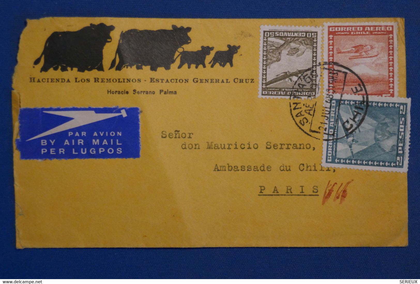 AK7 CHILE   BELLE  LETTRE  1948 SANTIAGO  POUR   PARIS  FRANCE + +AEROPHILATELIE++AFFRANCH. PLAISANT - Chile