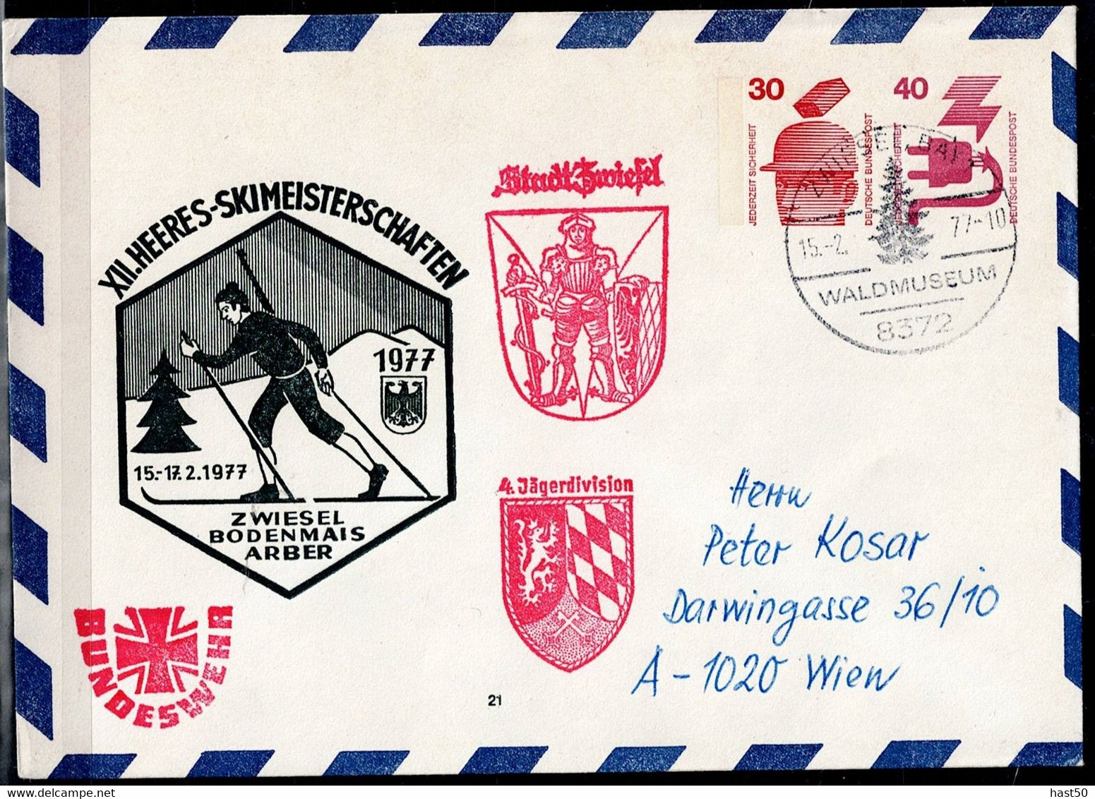 BRD FGR RFA - Privatumschlag XII. Heeres-Skimeisterschaft (MiNr: PU 091 D2/001) 1977 - Gelaufen - Privé Briefomslagen - Gebruikt