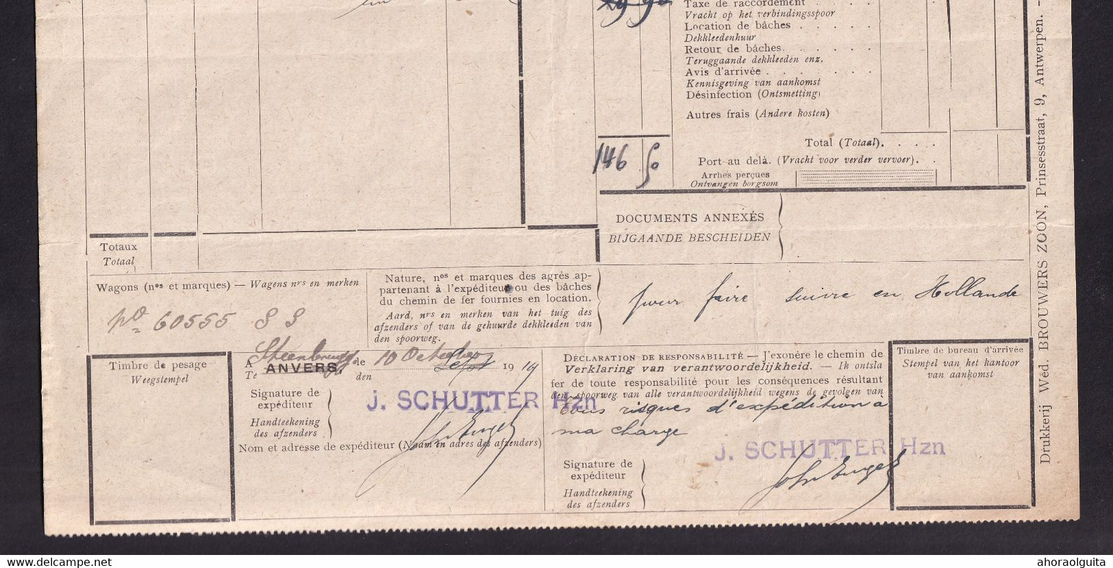 DDAA 765 --  Cachets De Gare De FORTUNE - Lettre De Voiture Griffe Linéaire STEENBRUGGE 1919 - Autres & Non Classés