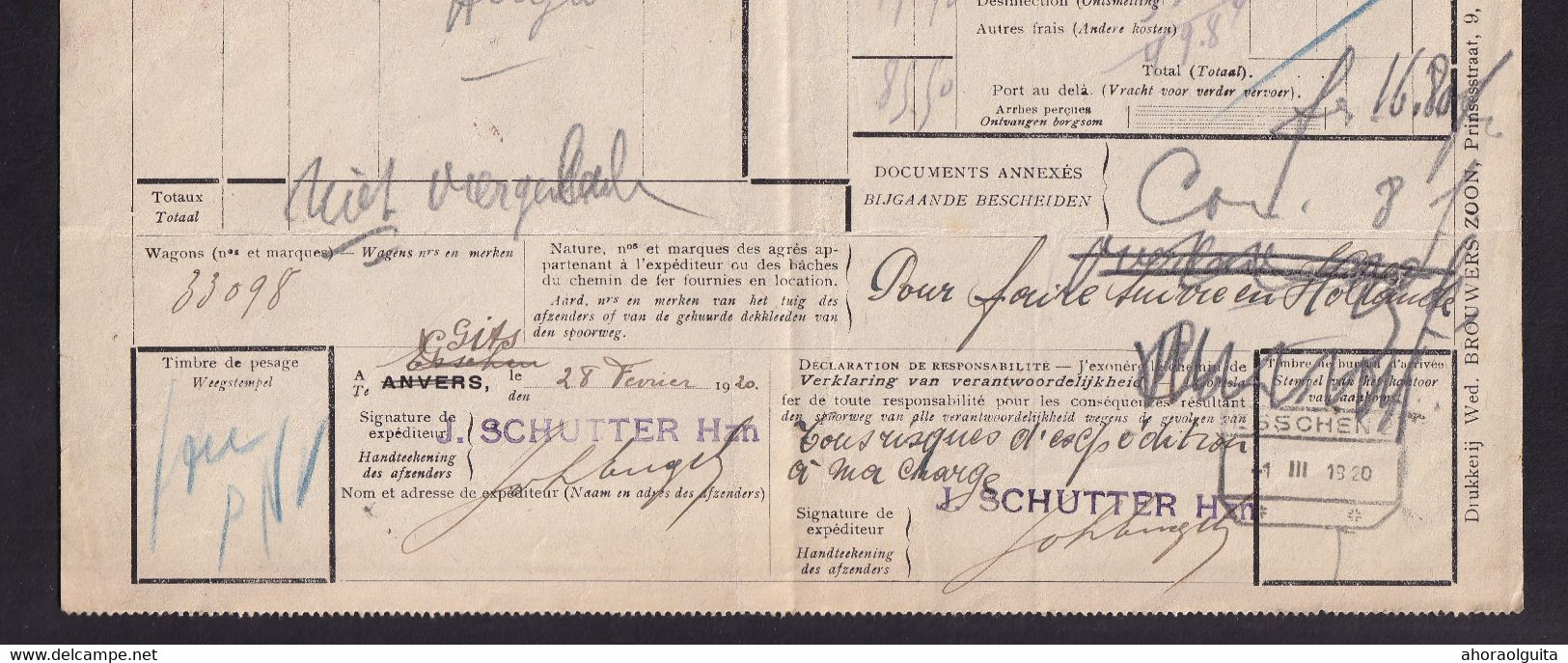 DDAA 767 --  WESTVLAANDEREN - Lettre De Voiture Cachet De Gare GITS 1920 Vers ESSCHEN - Autres & Non Classés