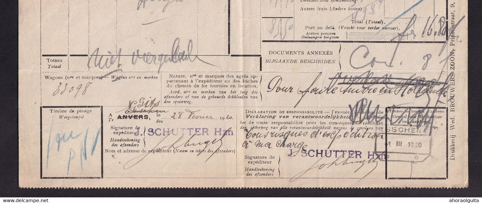 DDAA 767 --  WESTVLAANDEREN - Lettre De Voiture Cachet De Gare GITS 1920 Vers ESSCHEN - Altri & Non Classificati