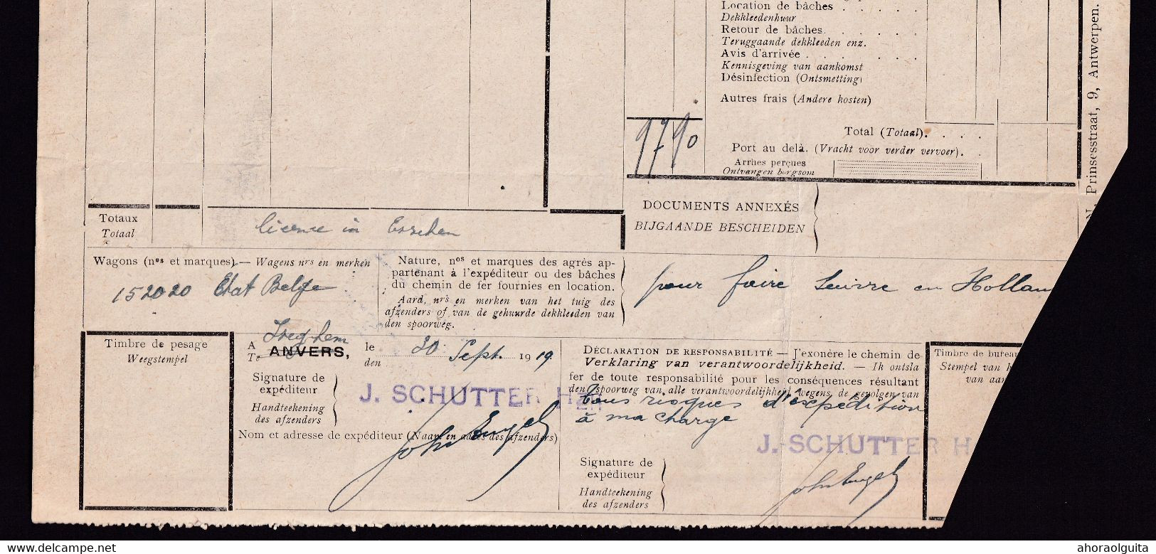 DDAA 769 --  WESTVLAANDEREN - Lettre De Voiture Cachet De Gare ISEGHEM 1919 Vers ESSCHEN - Other & Unclassified