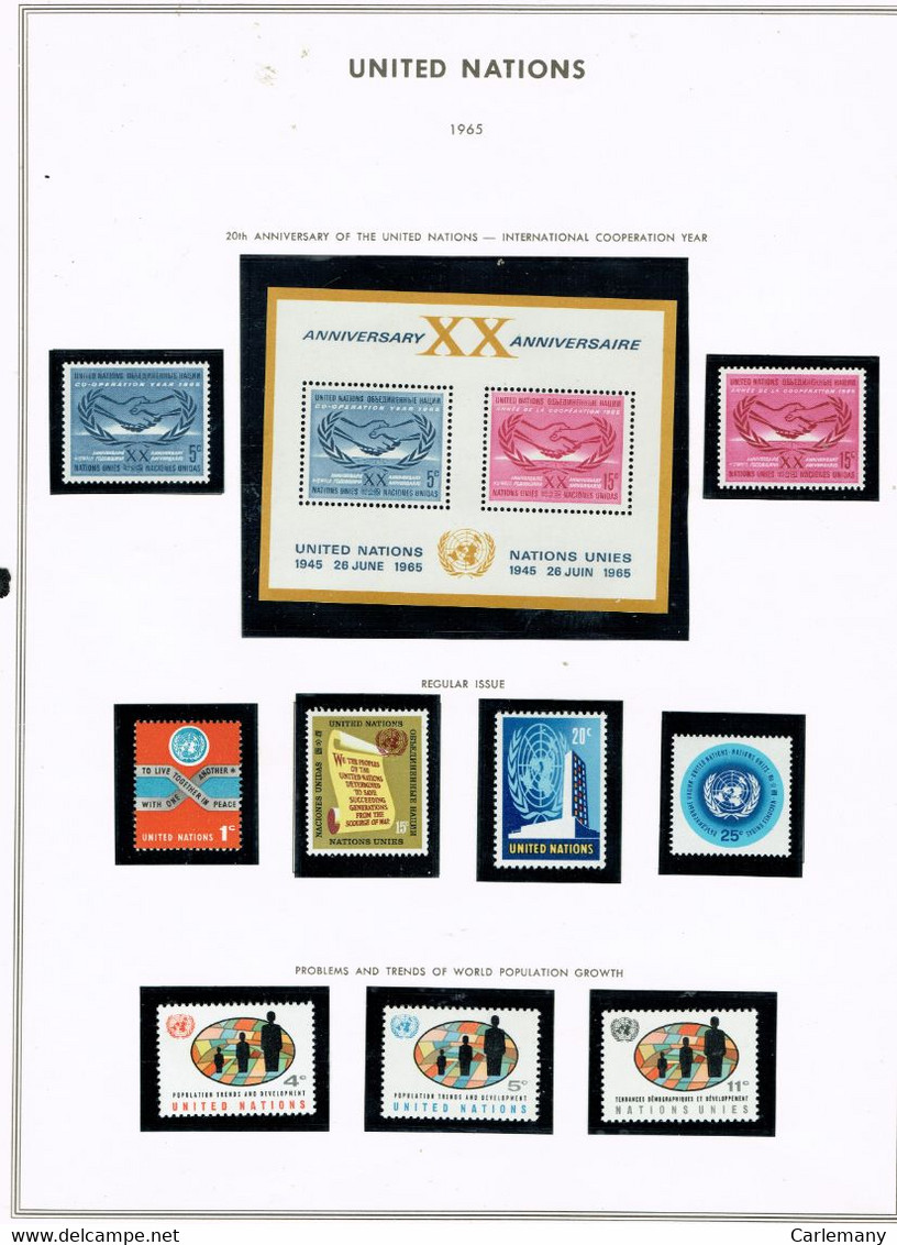 UNITED NATIONS 1965 9V + BLOC - Collections, Lots & Séries