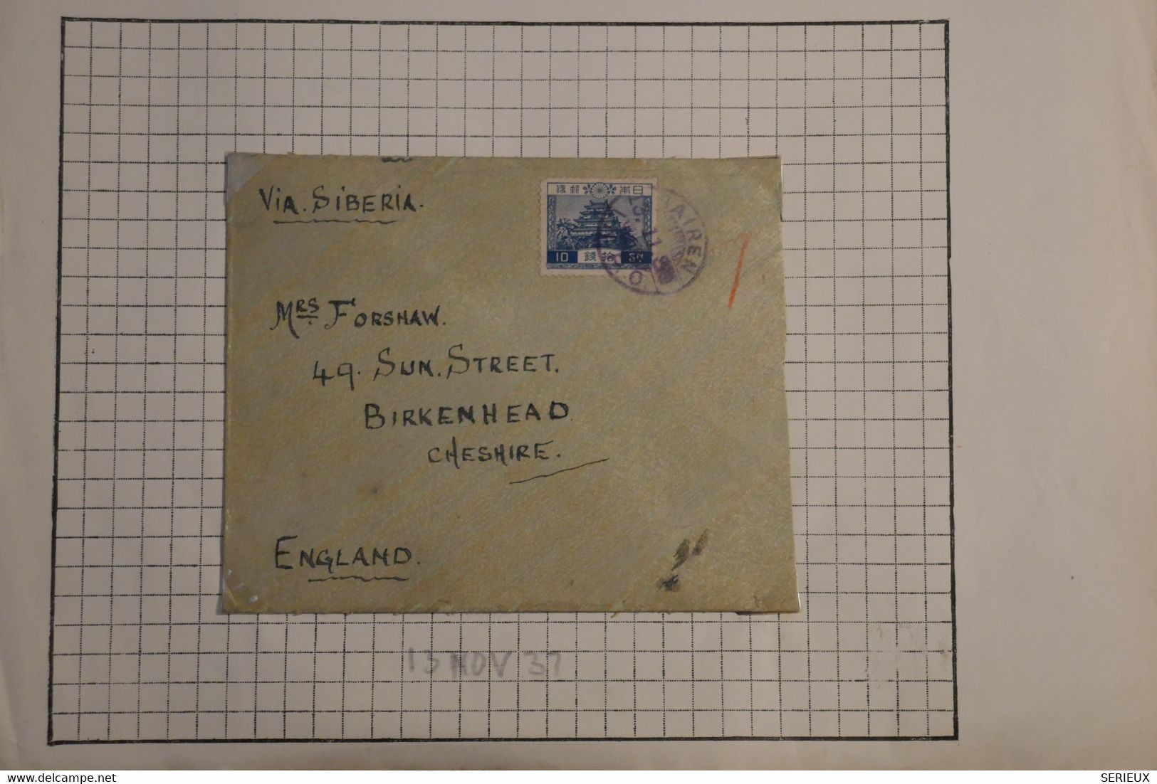 AK10  JAPAN   BELLE  LETTRE 13 NOV  1937   POUR  BIRKENHEAD  ENGLAND ++++++AFFRANCH. INTERESSANT - - Storia Postale