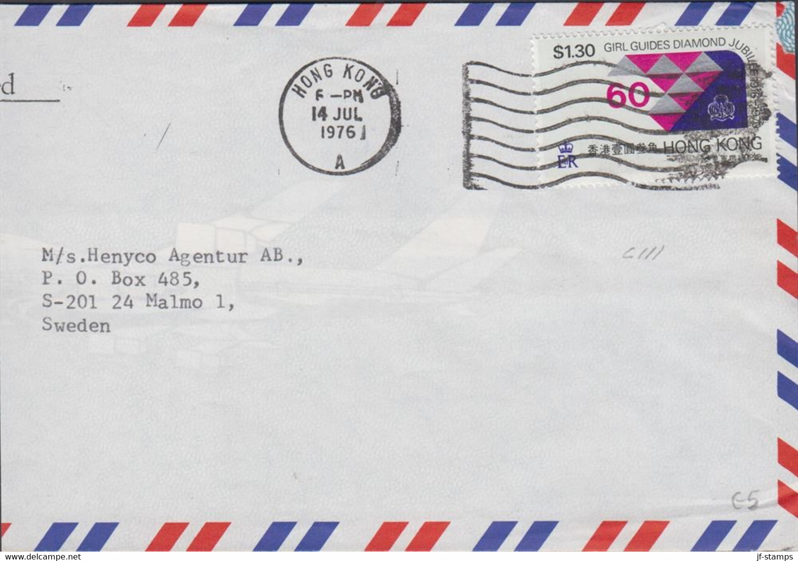 1976. HONG KONG. $ 1.30 Girls Guides - Scouts On Cut Long AIR MAIL Cover To Sweden From HONG ... (Michel 325) - JF427106 - Covers & Documents