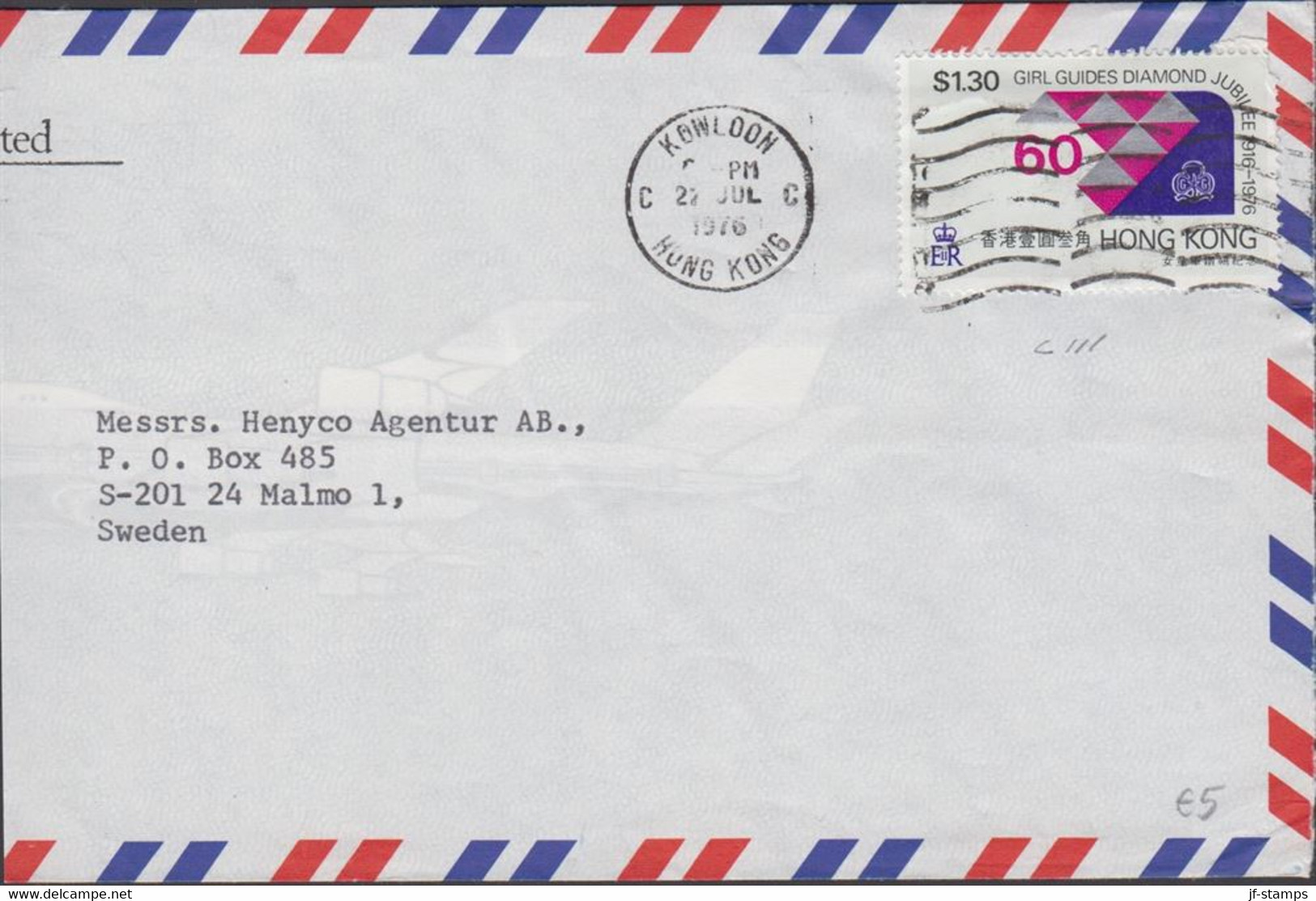 1976. HONG KONG. $ 1.30 Girls Guides - Scouts On Cut Long AIR MAIL Cover To Sweden From HONG ... (Michel 325) - JF427107 - Covers & Documents