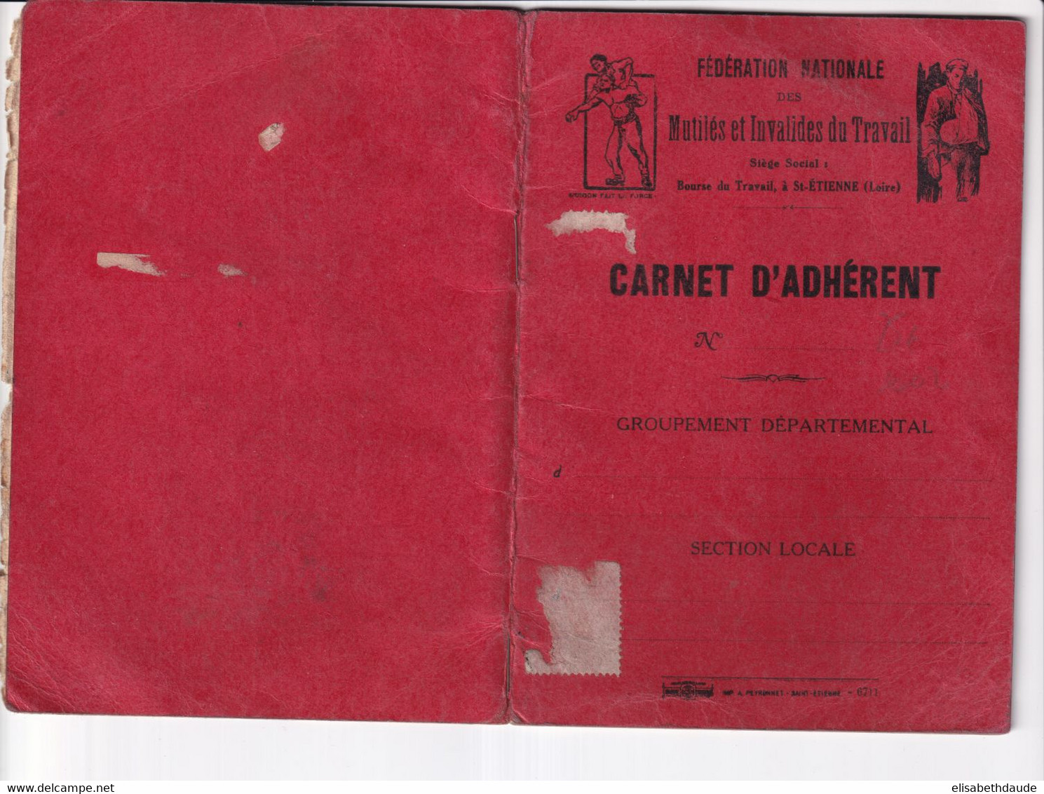 1940 à 1946 - VIGNETTES Des MUTILES ET INVALIDES Du TRAVAIL Sur CARNET COMPLET De BELLERIVE SUR ALLIER - Lettres & Documents