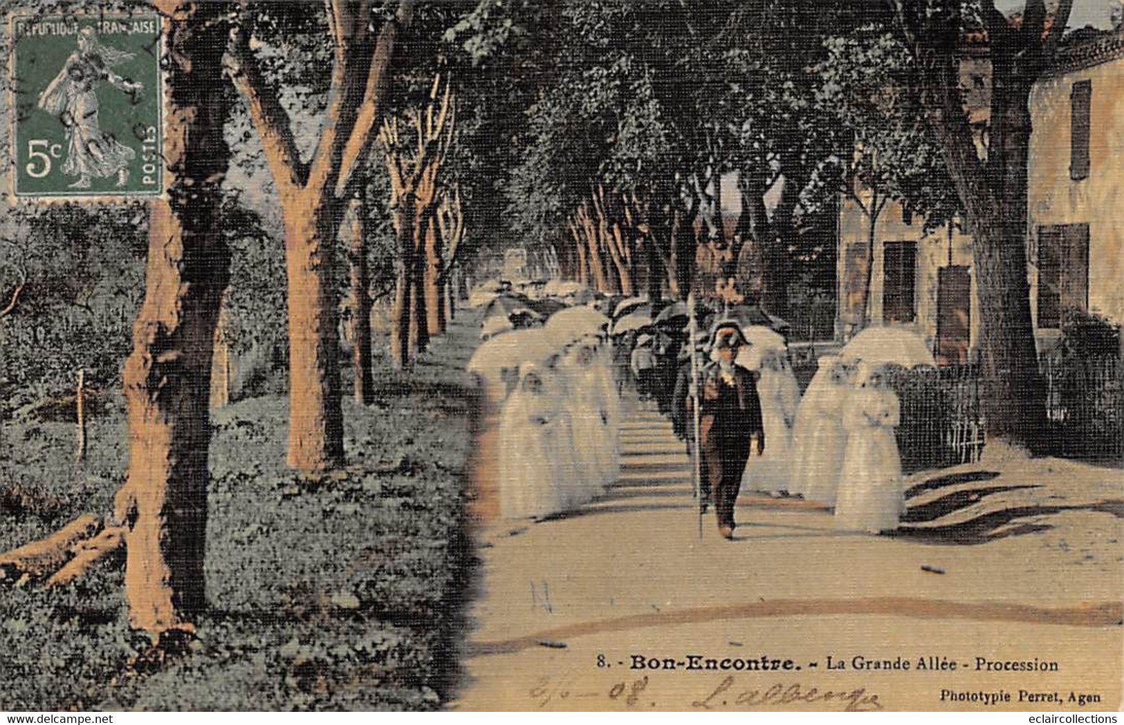 Bon Encontre       47       La Grande Allée. Procession  - Toilée Et Colorisée       (voir Scan) - Bon Encontre