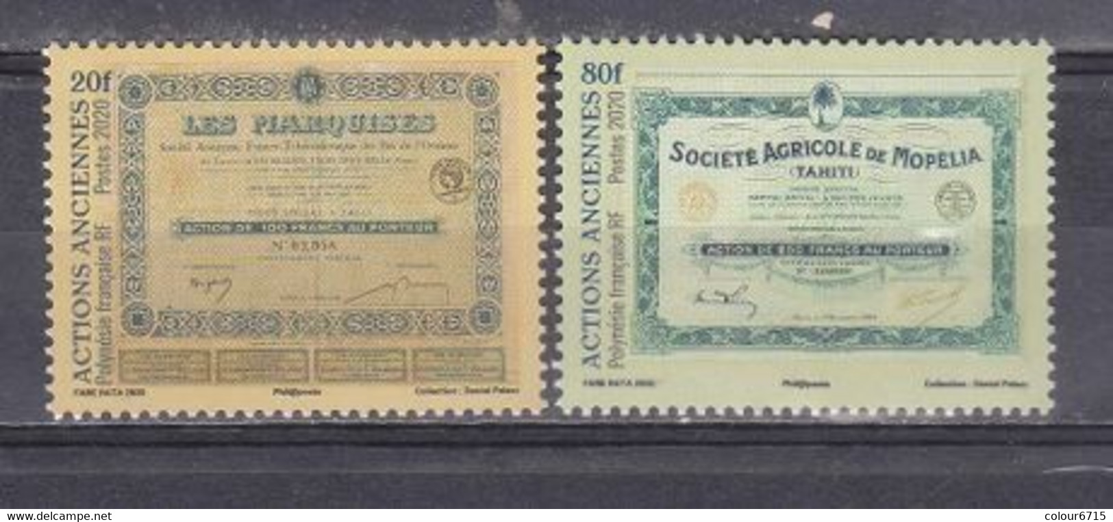 French Polynesia 2020 Historical Share Certificates Stamps 2v MNH - Unused Stamps