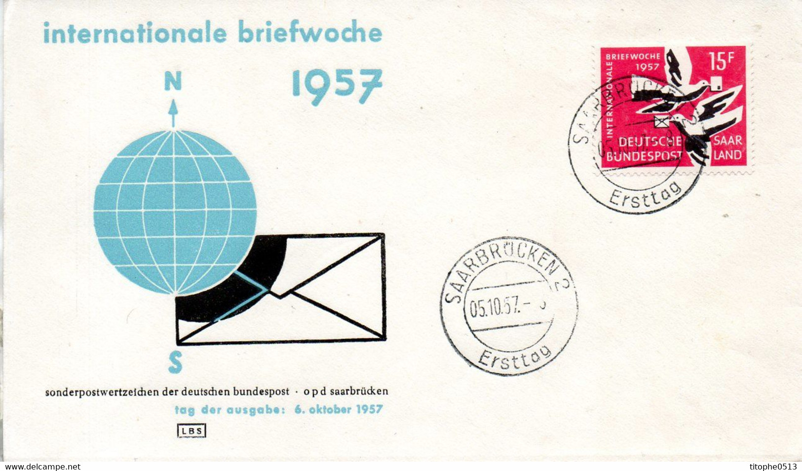 SARRE. N°390 De 1957 Sur Enveloppe 1er Jour. Semaine Internationale De La Lettre écrite. - FDC