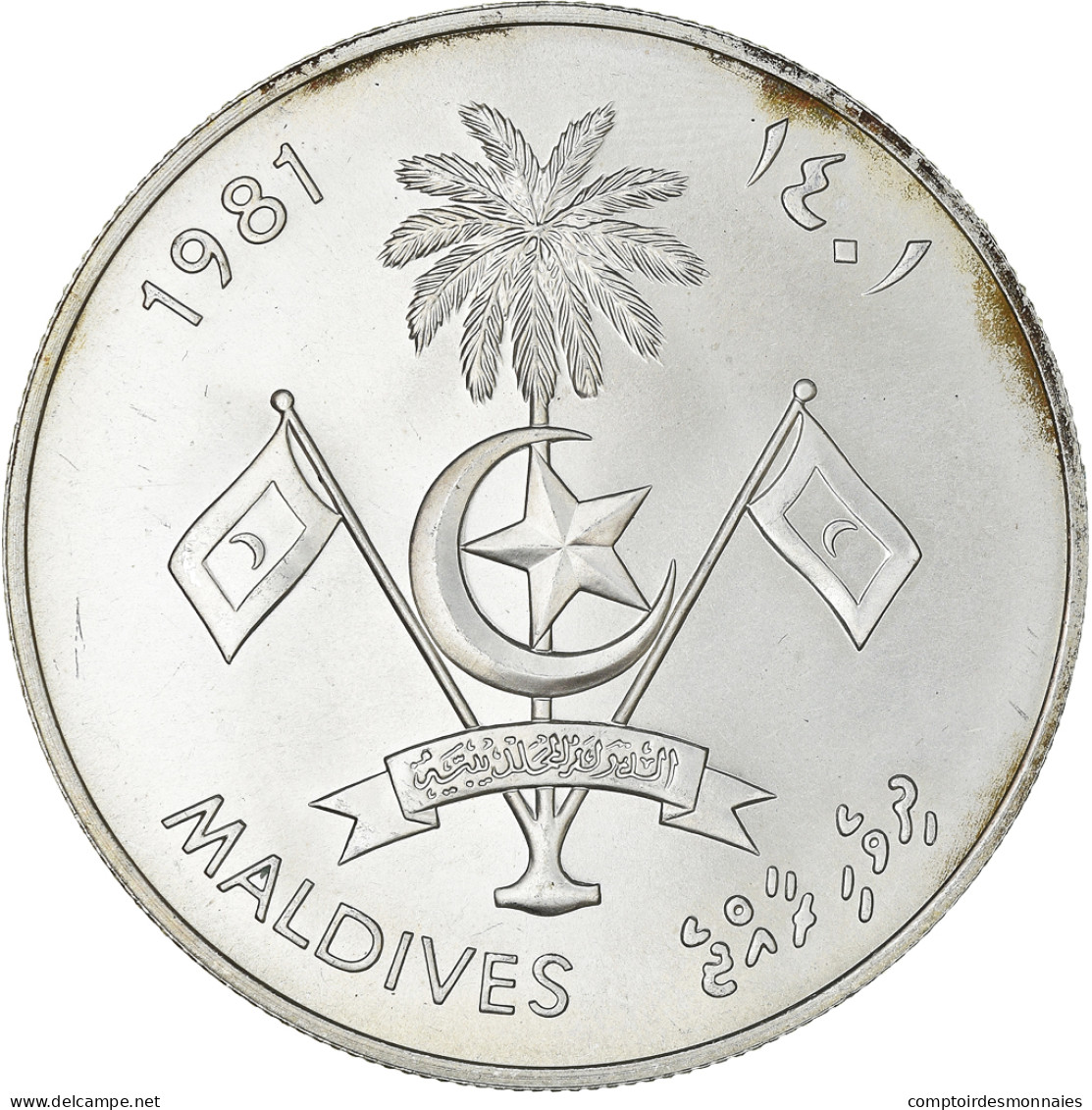 Monnaie, MALDIVE ISLANDS, 100 Rufiyaa, 1981, FDC, Argent, KM:64 - Maldives