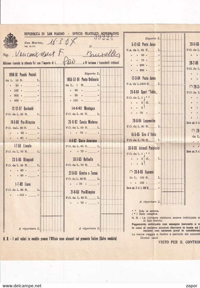 Registered Envelope With Letter - San Marino To Bruxelles - 1967 - Brieven En Documenten