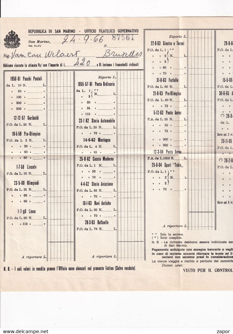 Registered Envelope With Letter - Nostra Signora - San Marino To Anderlecht Bruxelles - 1966 - Brieven En Documenten