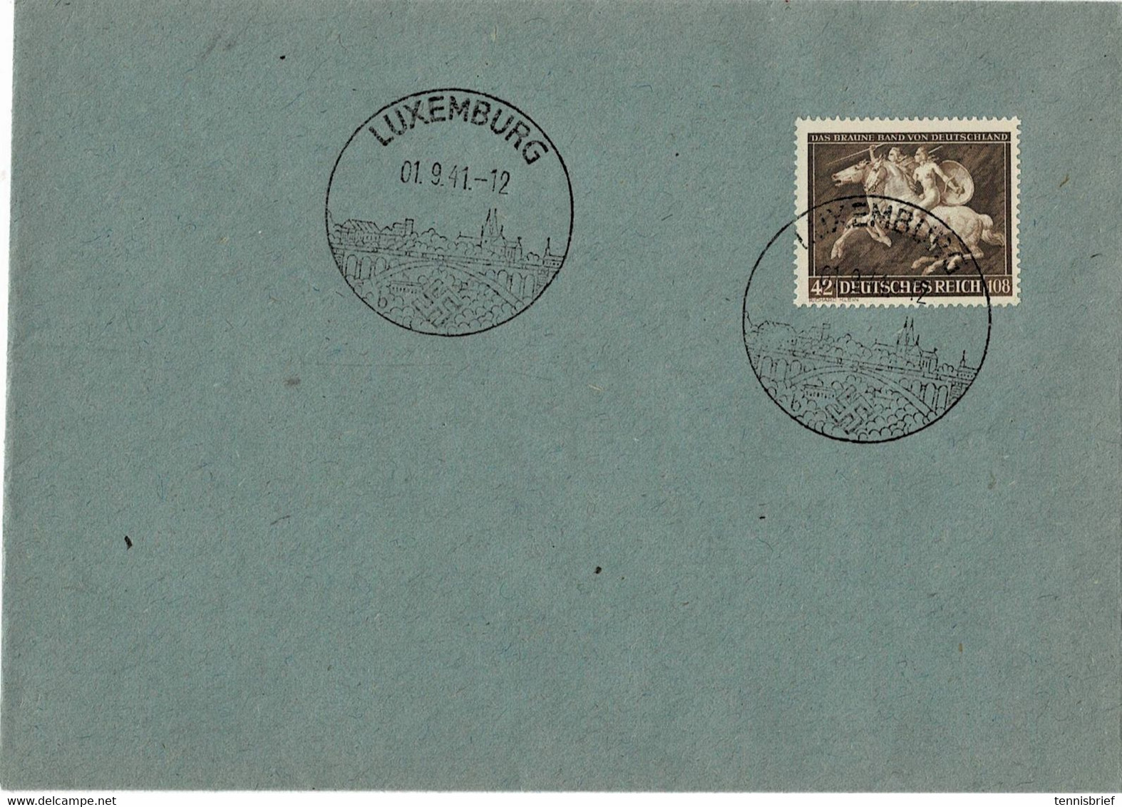 1941, 42 Pfg. Braunes Band, Klar " Luxemburg - 1.9.41 " , Blanko-Bf. , A6225 - 1940-1944 Duitse Bezetting