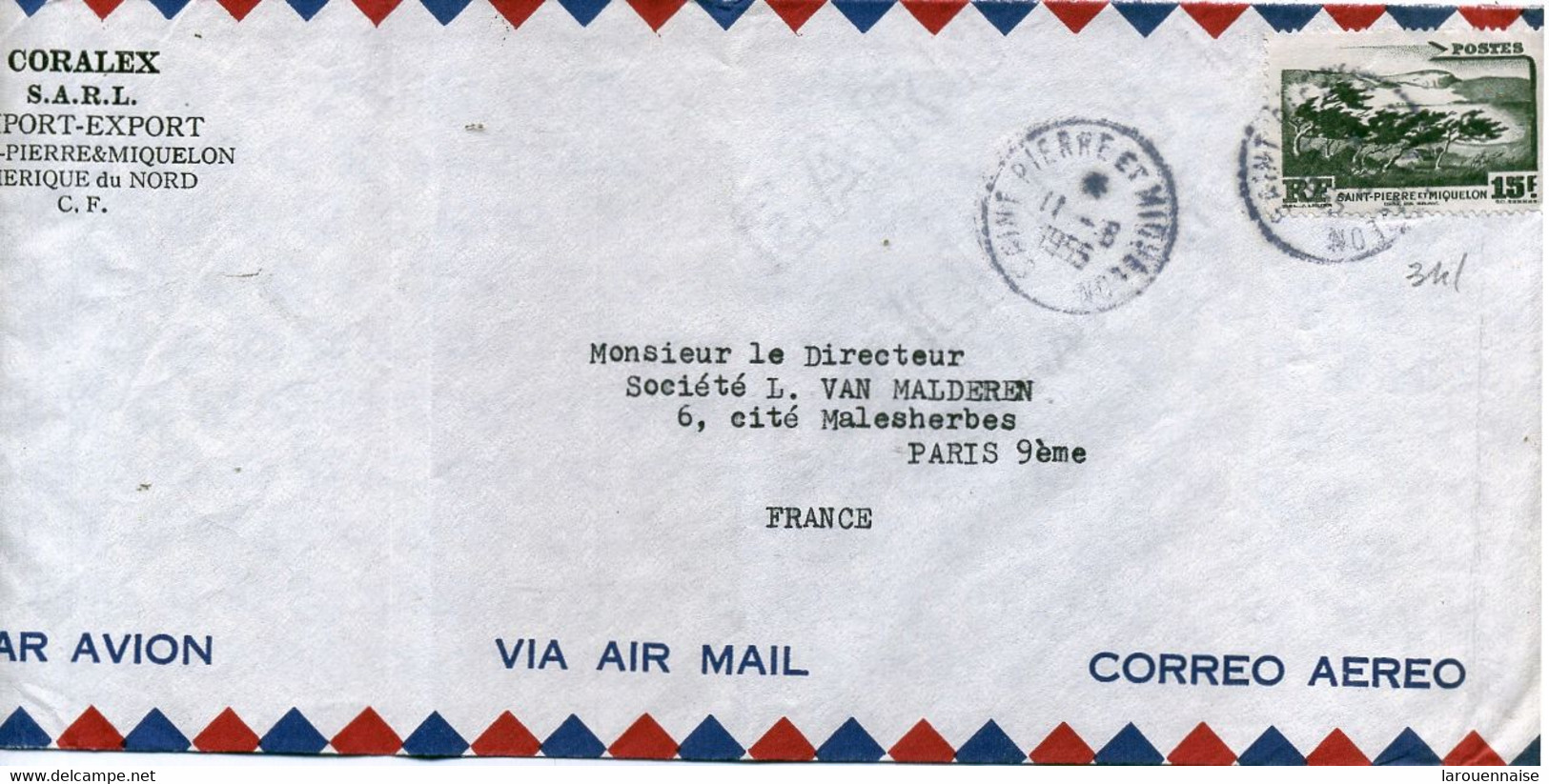 ST-PIERRE-et MIQUELON - N°341 /LETTRE  Par AVION Pour PARIS  C à D -SPM -11-6-1955 - Covers & Documents