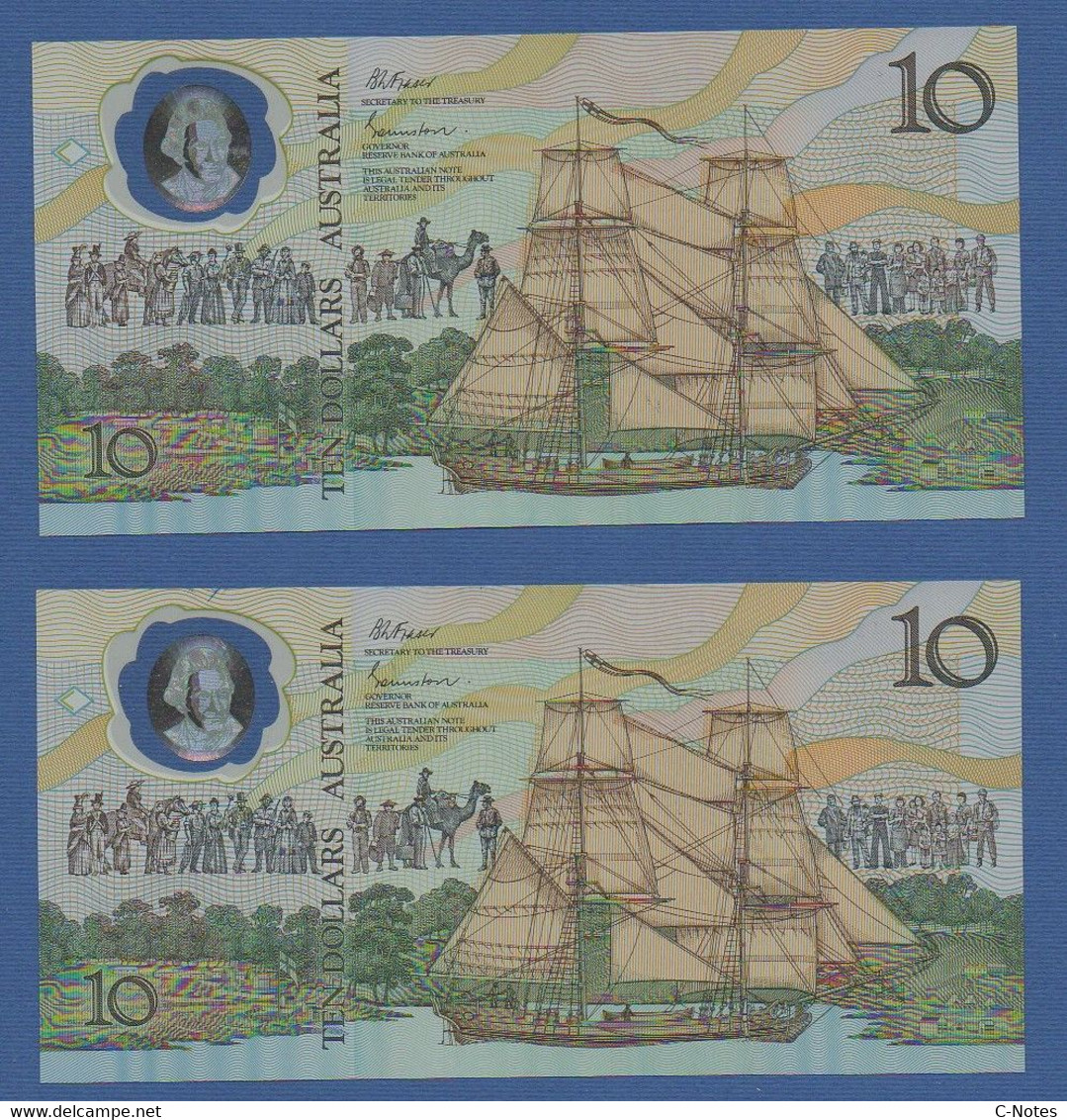 AUSTRALIA - P.49b – SET 2 PCS X 10 Dollars 1988 UNC, "Bicentennial Of Settlement In Australia" Commemorative Issue - 1988 (10$ Polymère)