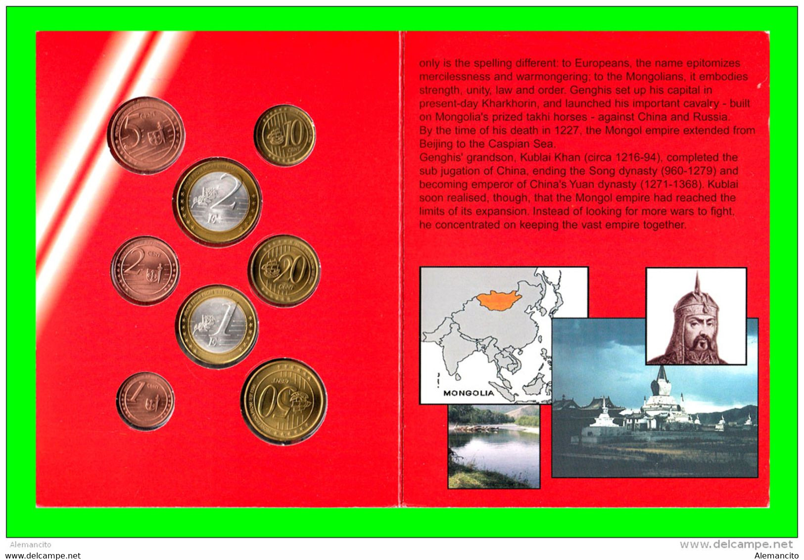 MONGOLIA - ( ASIA ORIENTAL ) CARTERA CON LA SERIE DE EUROS EN PRUEBA DEL AÑO 2005 COMPUESTA POR 8 MONEDAS DEL EURO PRUEB - Privatentwürfe
