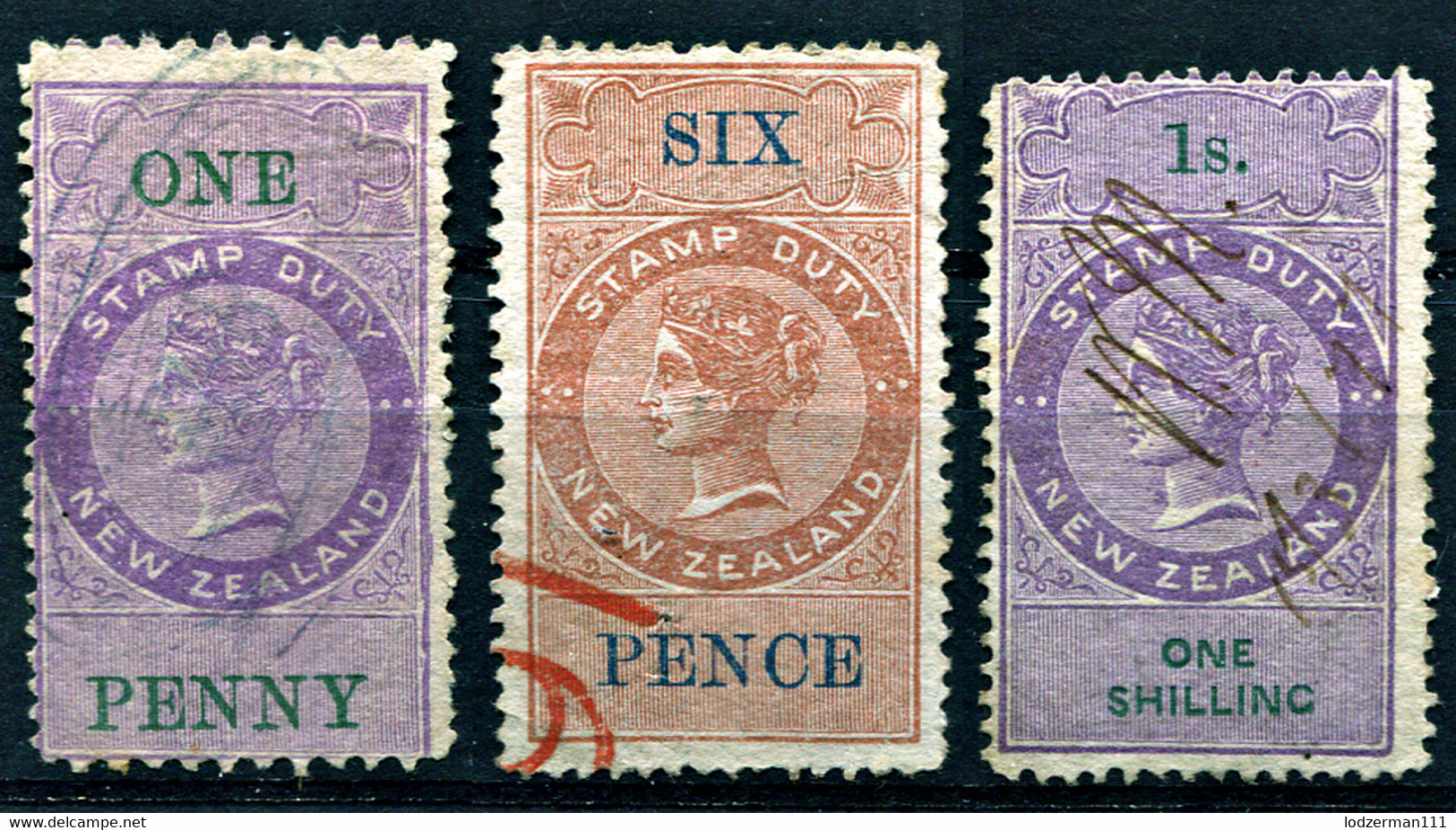 NZ 1871 - Three Duty Stamps - Postal Fiscal Stamps