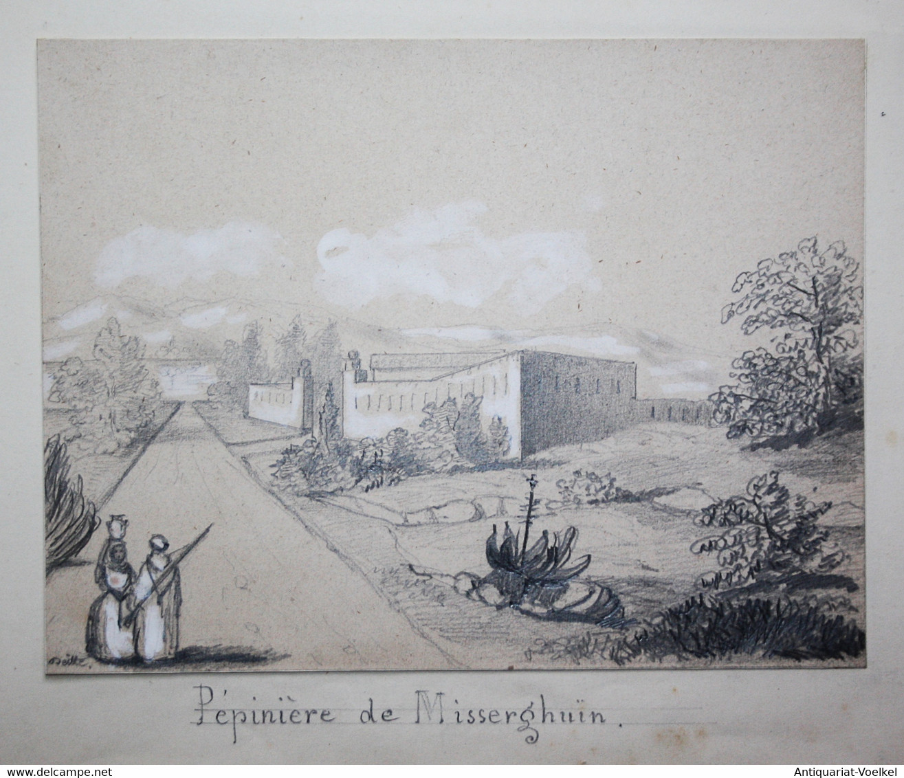 Album with 18 original drawings of views in Algeria. Made during the French colonisation in the 1840's.