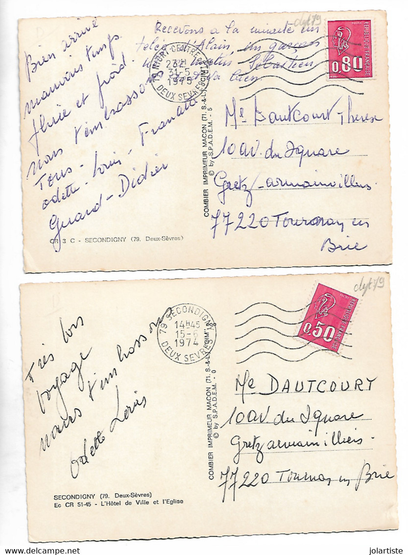 D 79  SECONDIGNY 2 Cartes  Multivues Rt  L Hotel De Ville Et L Eglise  N0108 - Secondigny