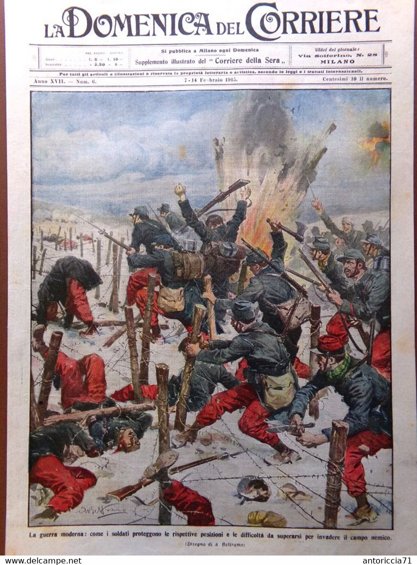 Copertina Domenica Corriere Nr. 6 Del 1915 WW1 Soldati Proteggono Loro Posizioni - War 1914-18