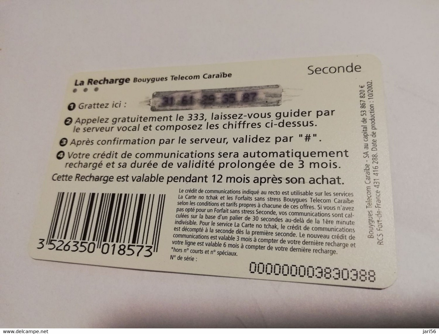 Caribbean Phonecard St Martin French Caribbean ANTILLES FRANCAISES RECHARGE BOUYGUES  25 EURO   **6680 ** - Antilles (Françaises)