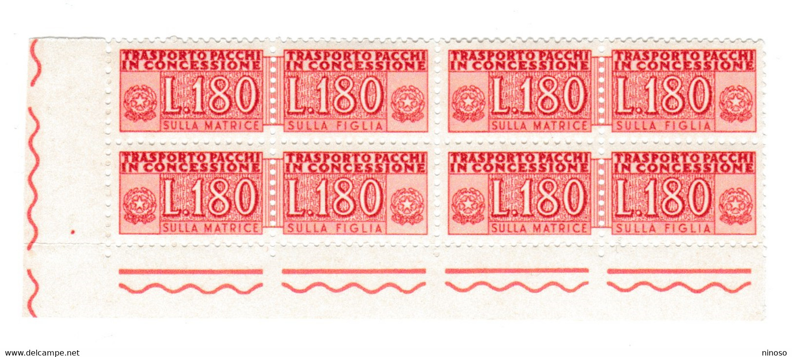 ITALIA  ITALY  Repubblica 1955 1984 Pacchi In Concessione Quartina Lire 180  Filigrana Stelle MNH - Colis-concession