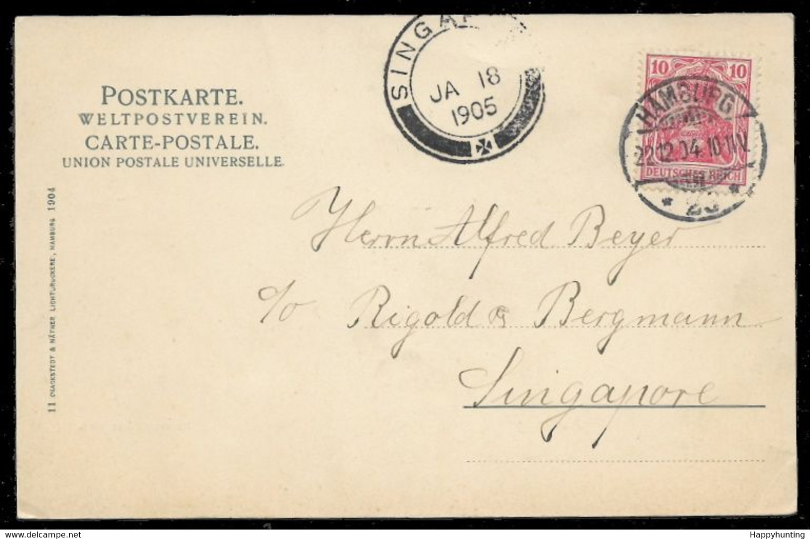1904 AK FRÖHLICHE WEIHNACHTEN – HARVERSTHUDER WEG HAMBURG – Nach SINGAPORE - Eimsbuettel