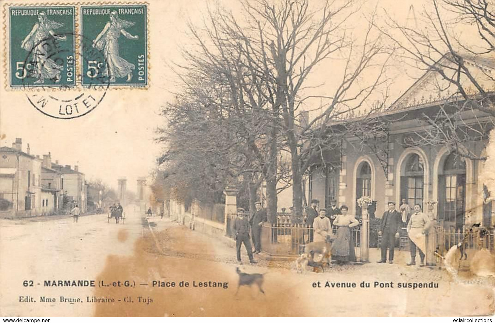 Marmande         47      Place   Lestang.  Avenue Du Pont Suspendu. Carte Tachée         (voir Scan) - Marmande