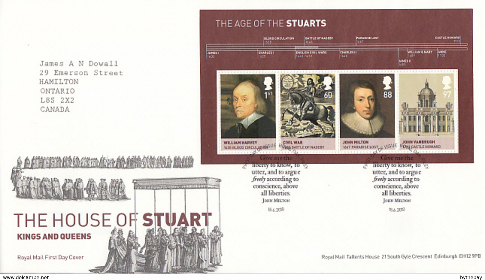 Great Britain 2010 FDC Sc #2814 Sheet Of 4 The Age Of The Stuarts British Royalty - 2001-2010 Em. Décimales