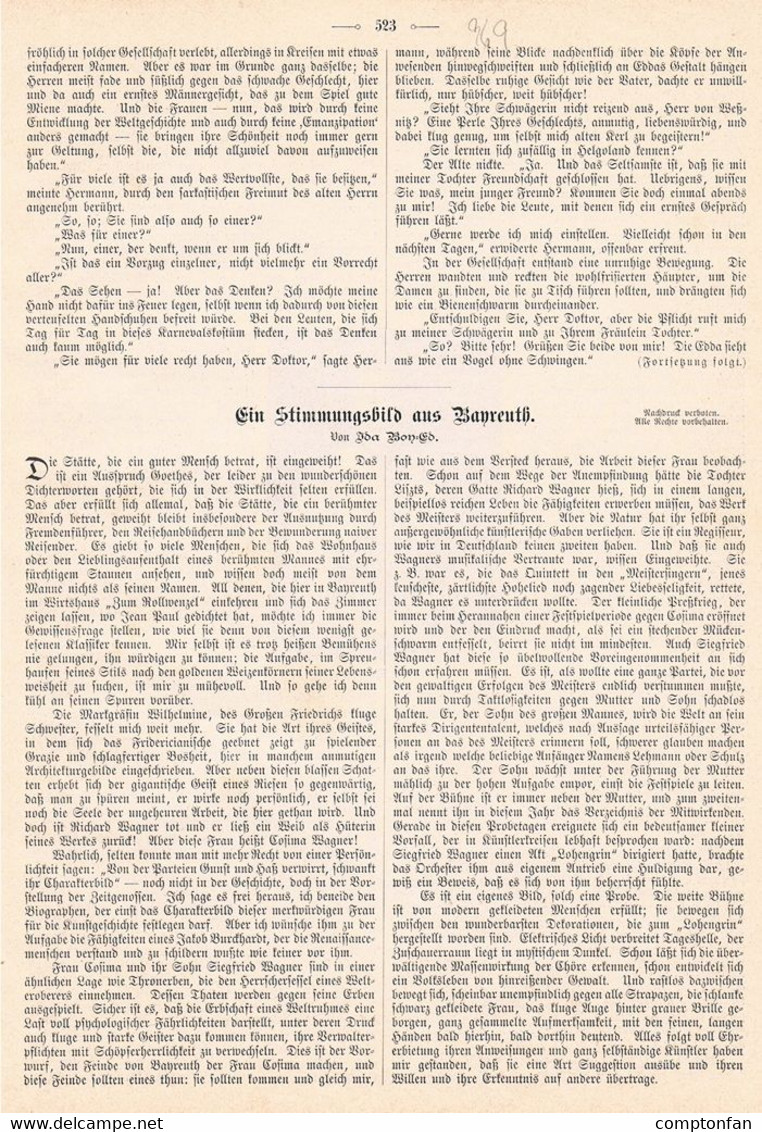 A102 969 - Bayreuth Festspiele Cosima Richard Wagner Artikel Von 1894 !! - Musik