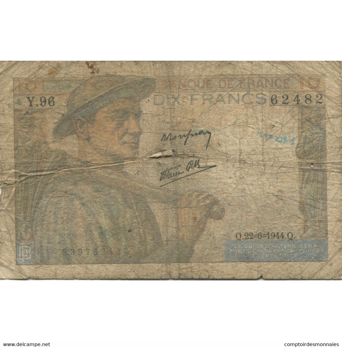 France, 10 Francs, Mineur, B, Fayette:8.12, KM:99e - 10 F 1941-1949 ''Mineur''