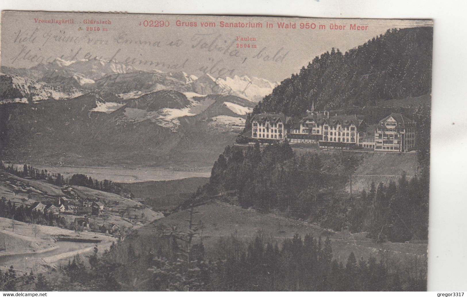 A5681) GRUSS Vom SANATORIUM In WALD 950m über Meer Mit Vrenelisgärtli Und GLÄRNISCH 1909 - Wald