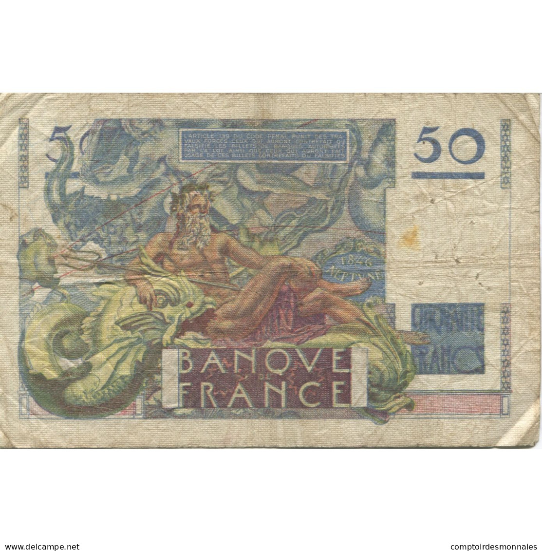 France, 50 Francs, Le Verrier, 1946, 1946-05-16, AB, Fayette:20.4, KM:127a - 50 F 1946-1951 ''Le Verrier''