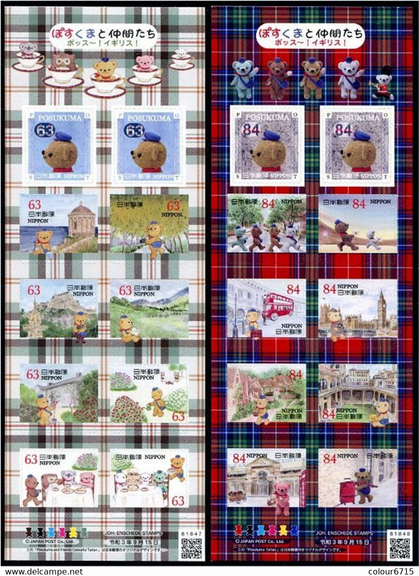 Japan 2021 Greetings Stamps — Teddy Bear & Post Bear In Great Britain Stamp Sheetlet*2 MNH - Unused Stamps