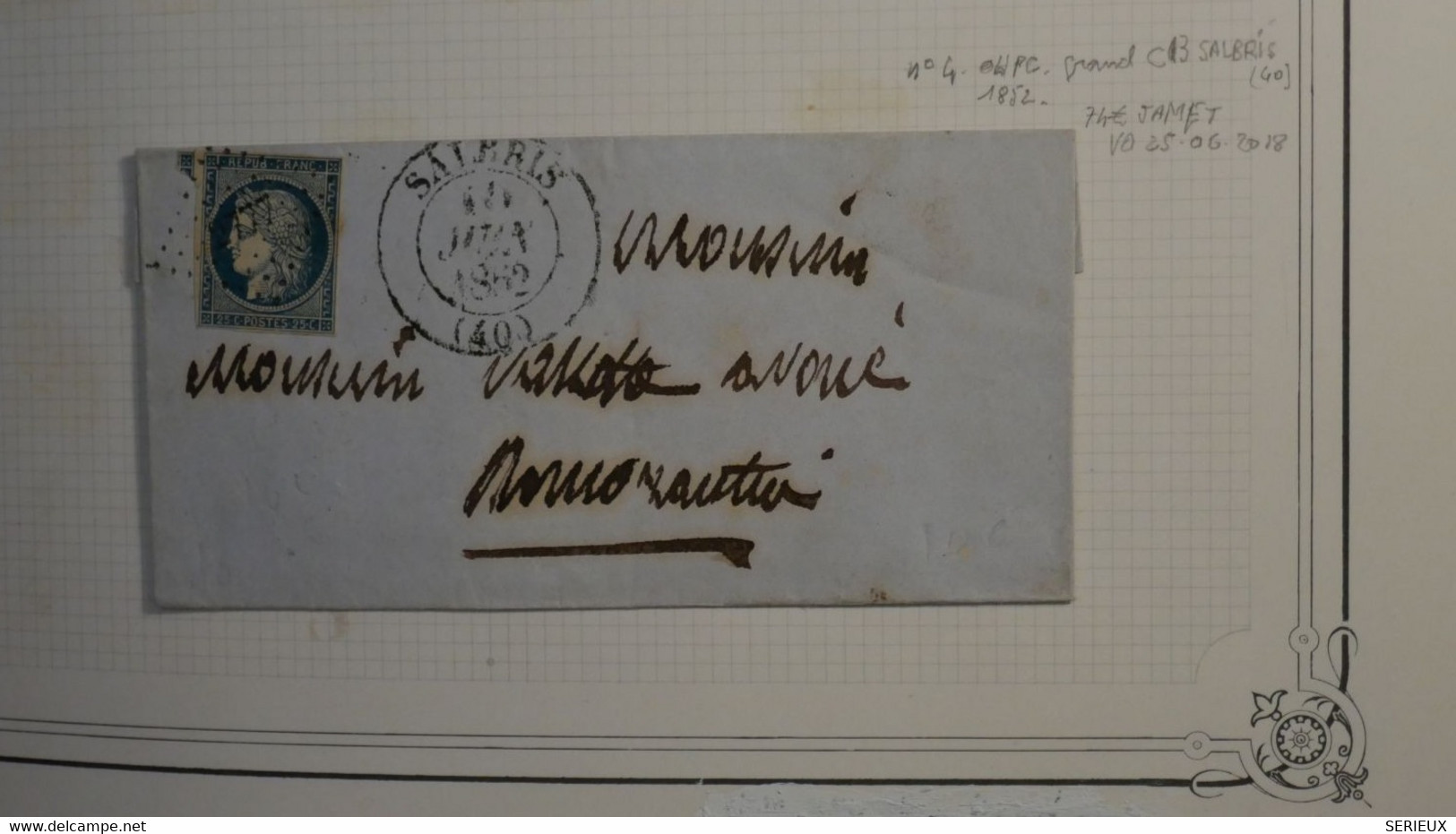 AL17 FRANCE  BELLE  LETTRE ETONNANTE  1852 SAIRRIS POUR ROMORANTIN  ++ CERES N°4 VOISIN ++G C  + AFFRANCH. INTERESSANT - 1849-1850 Cérès