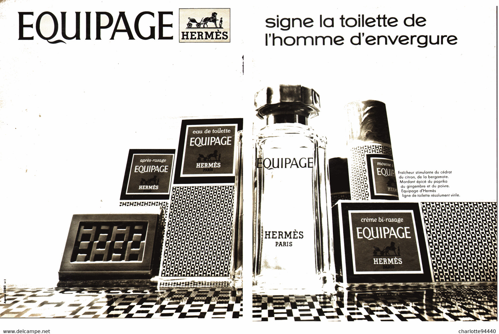 PUB PARFUM   ( EQUIPAGE ) De "  D'HERMES  "  1971  ( 4 ) - Zonder Classificatie