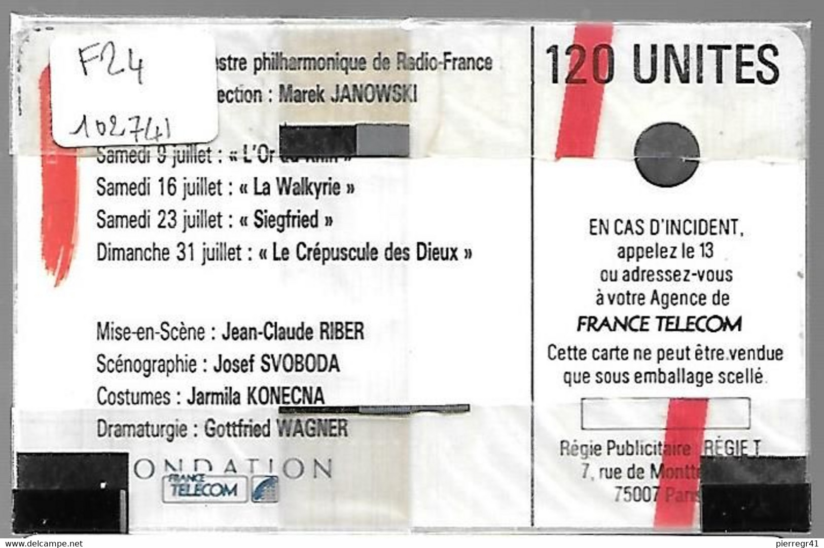 CARTE-PUBLIC-1987-120U-F24-SC3-WAGNER-V°6 Pe 102741.Endroit-NSB-TBE- - 1988