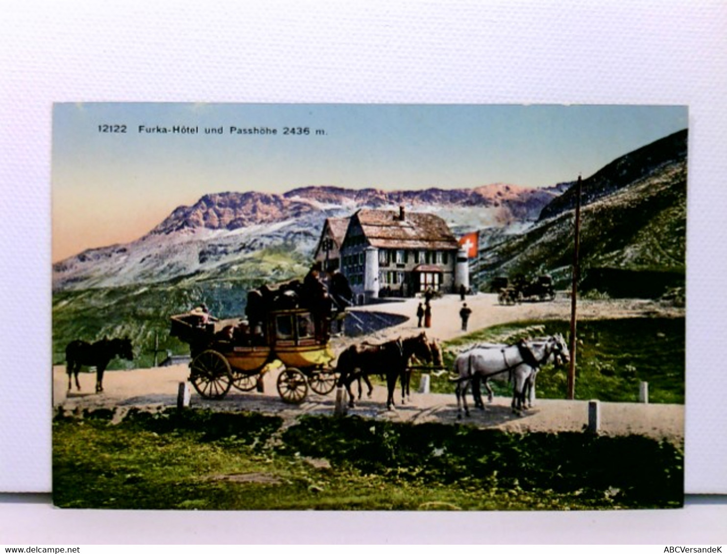 AK Furka-Hotel Und Passhöhe (2436 M); Mit Kutsche Und Pferden; Coloriert, Ungelaufen, Ca. 1910 - Ferden