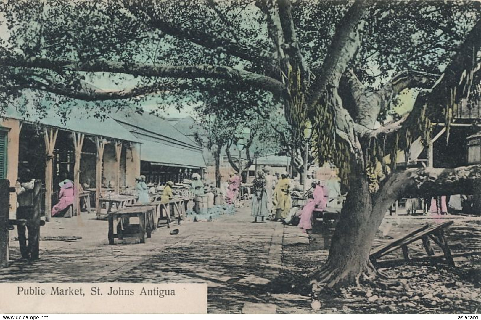 Antigua  St Johns Public Market Hand Colored - Antigua Und Barbuda