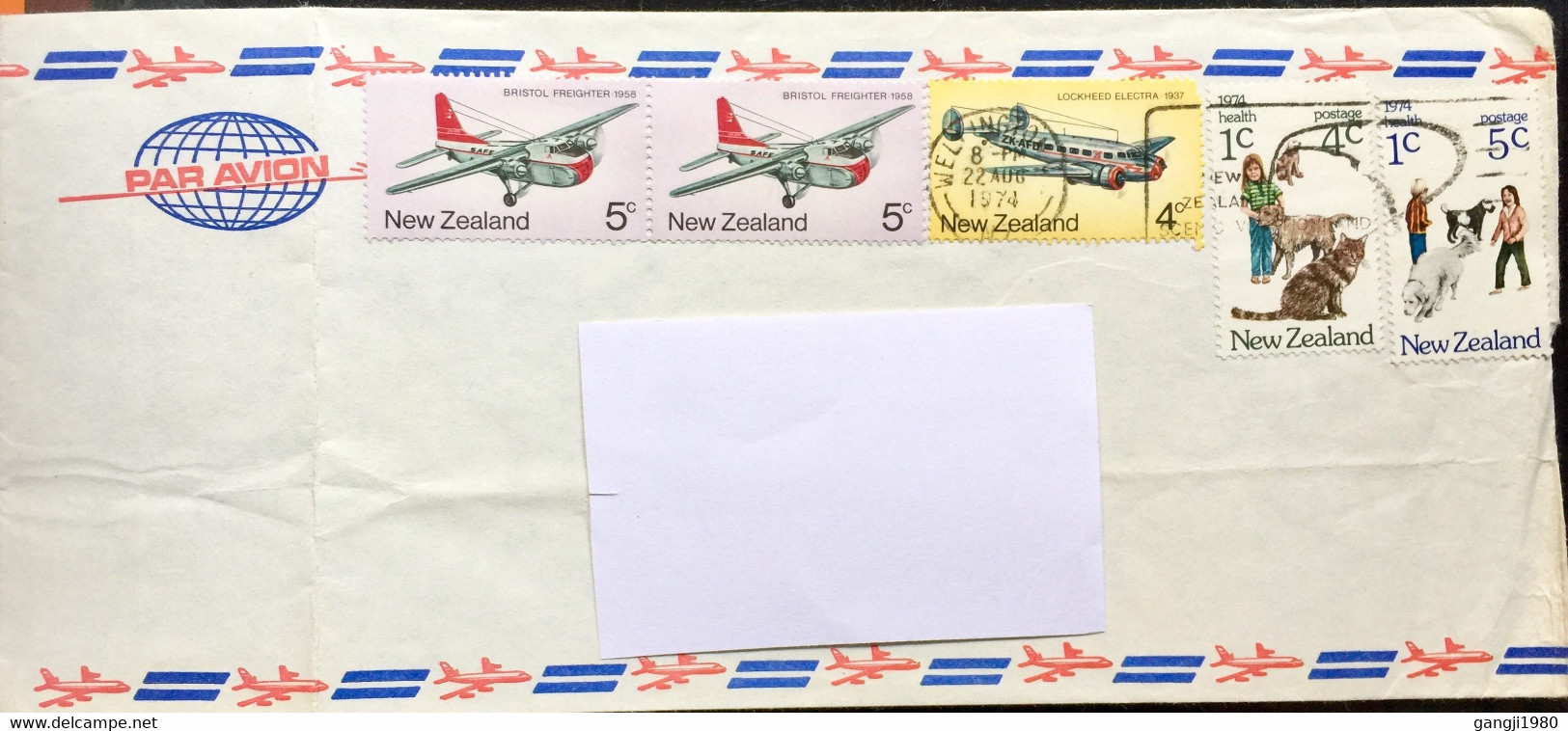 NEW ZEALAND 1974 ,USED COVER TO ENGLAND,5 STAMPS USED,AEROPLANES DOG,CAT,GIRL,BOY - Briefe U. Dokumente