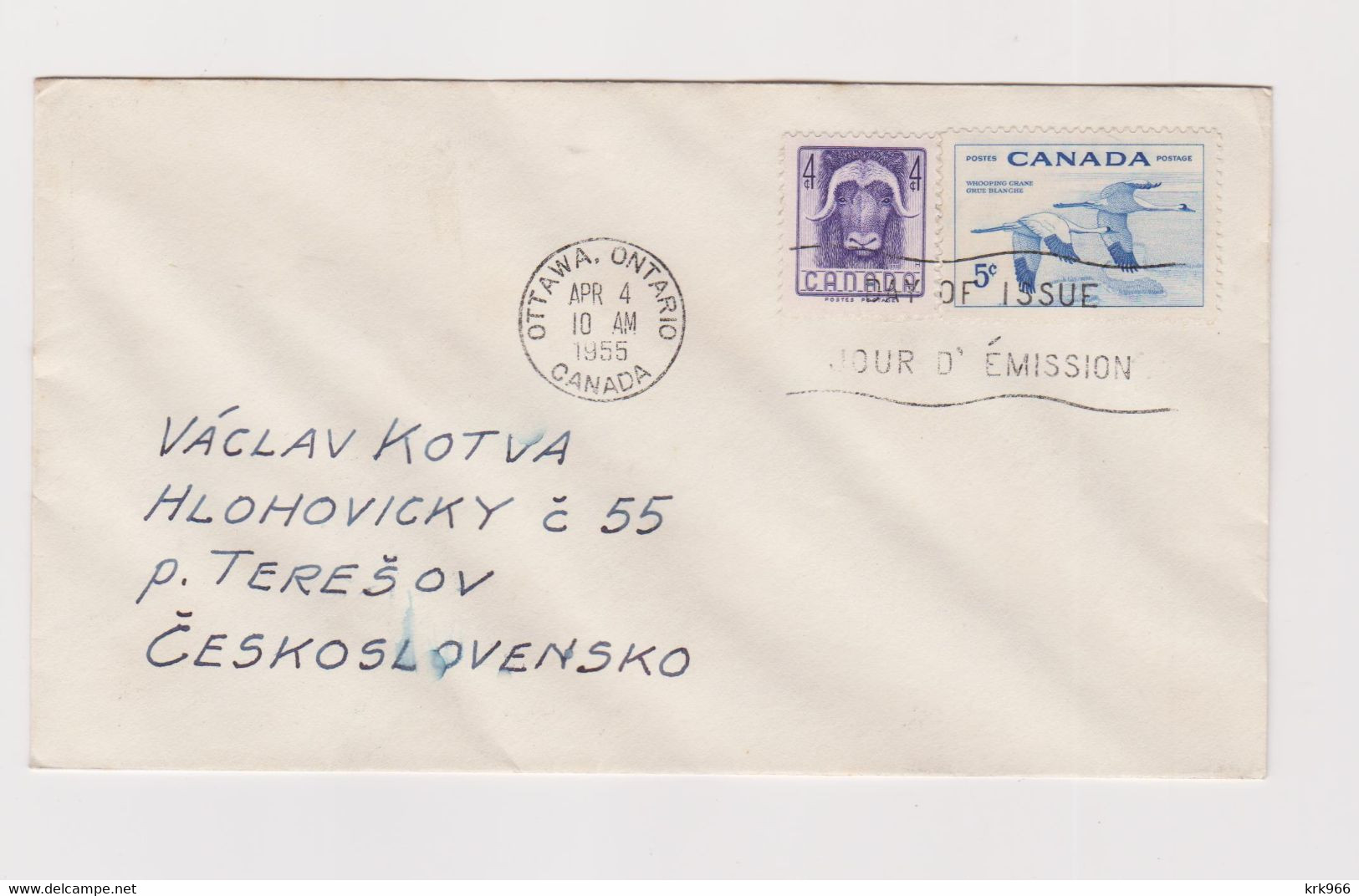 CANADA  1955 FDC Cover To Czechoslovakia - Covers & Documents