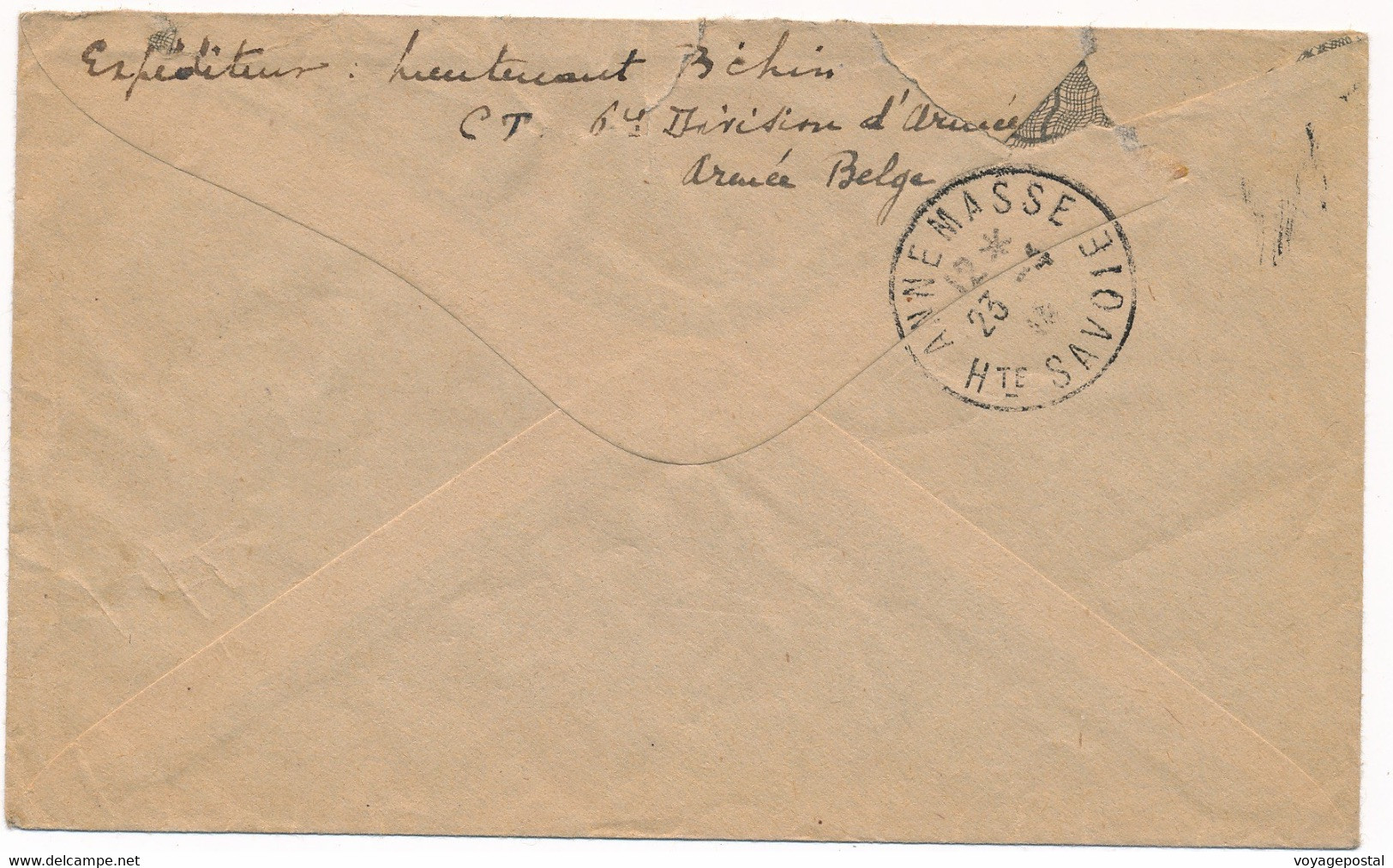 LETTRE PMB LIEUTENANT BICHIN CT 6EME DIVISION D'ARMÉE BELGE WWI BELGIQUE - Belgisch Leger