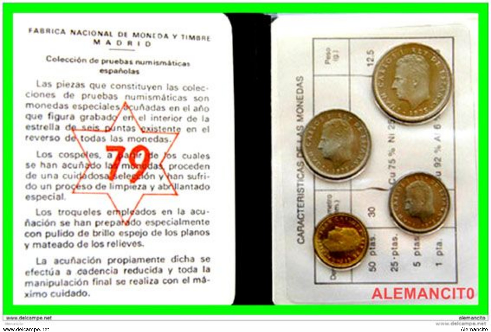 ESPAÑA AÑO 1975 *79 AÑO COMPLETO, - 1. -5.- 25.-Y 50 PESETAS... 4 VALORES NUEVA JUAN CARLOS I CALIDAD PROOF. - Mint Sets & Proof Sets