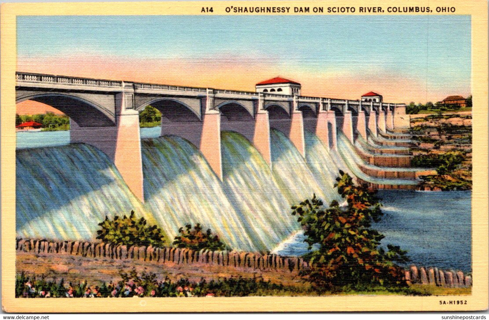 Ohio Columbus O'Shaughnessy Dam On Scioto River Curteich - Columbus