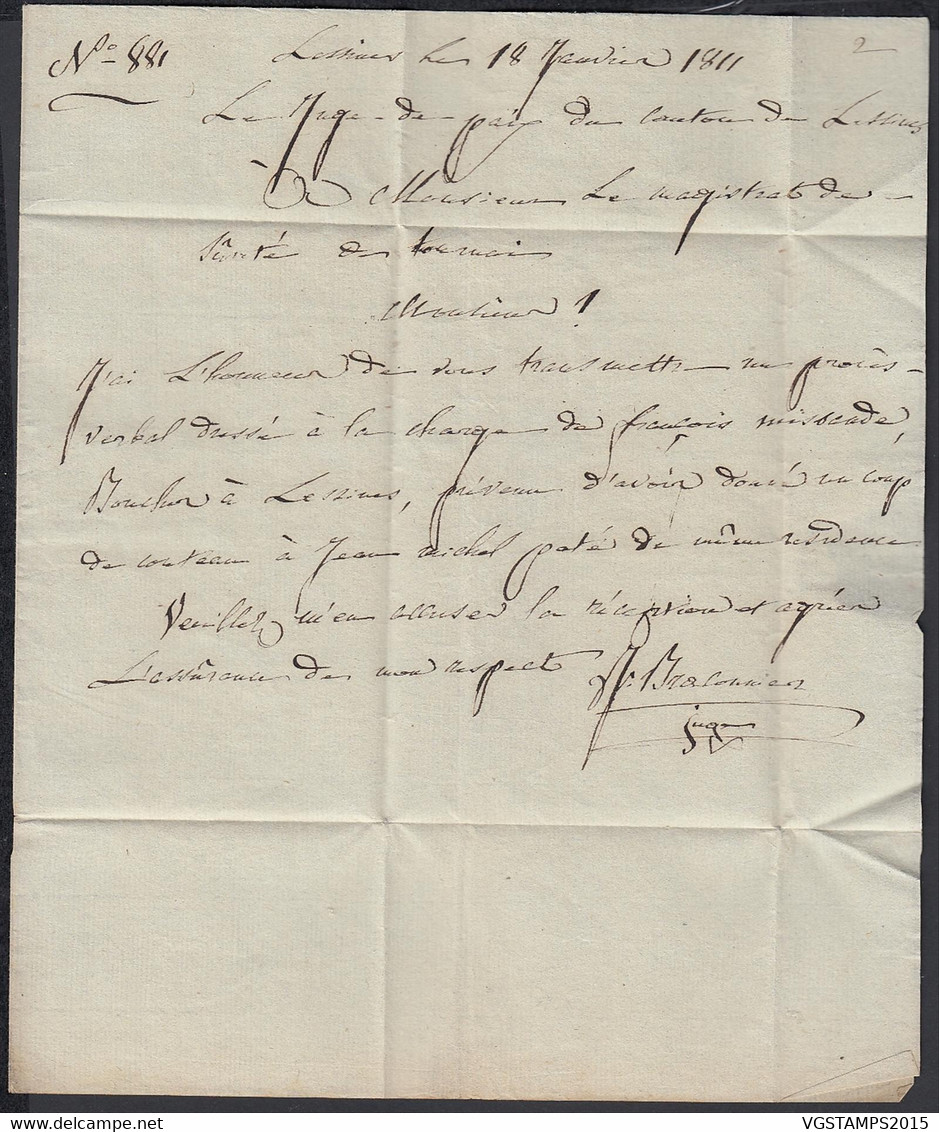 Belgique 1811 - Précurseur De Lessines à Destination Tournai ..... (DD) DC-10256 - 1794-1814 (Periodo Frances)