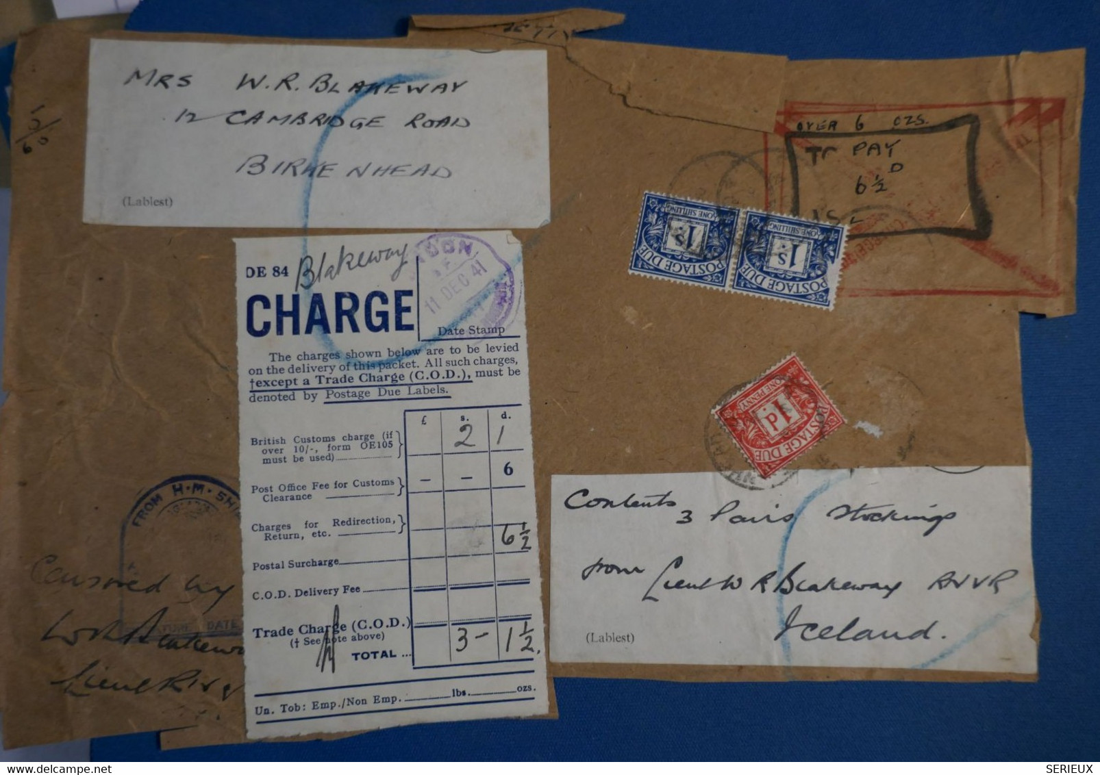 AM3 UK BELLE LETTRE  CHARGEE DEVANT  1938 ++BIRKENHEAD +  + TAXES +AFFR. INTERESSANT - Other & Unclassified