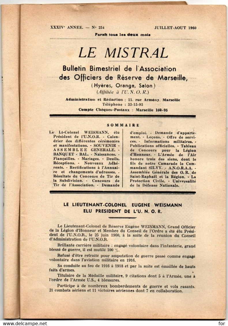 Militaria : LE MISTRAL : Bulletin De L'association Des Officiers De Réserve - Marseille - Hyères - Orange - Salon N° 254 - Français