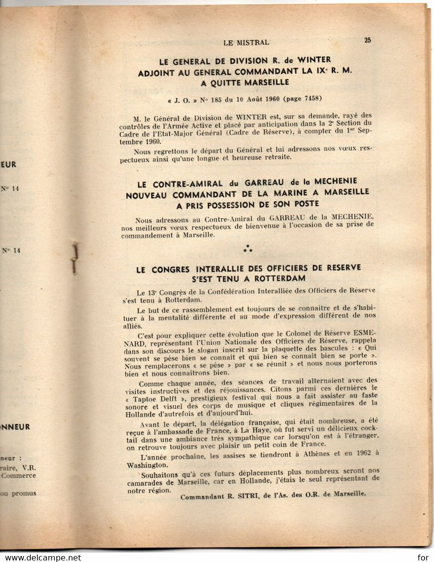 Militaria : LE MISTRAL : Bulletin De L'association Des Officiers De Réserve - Marseille - Hyères - Orange - Salon N° 254 - Francese