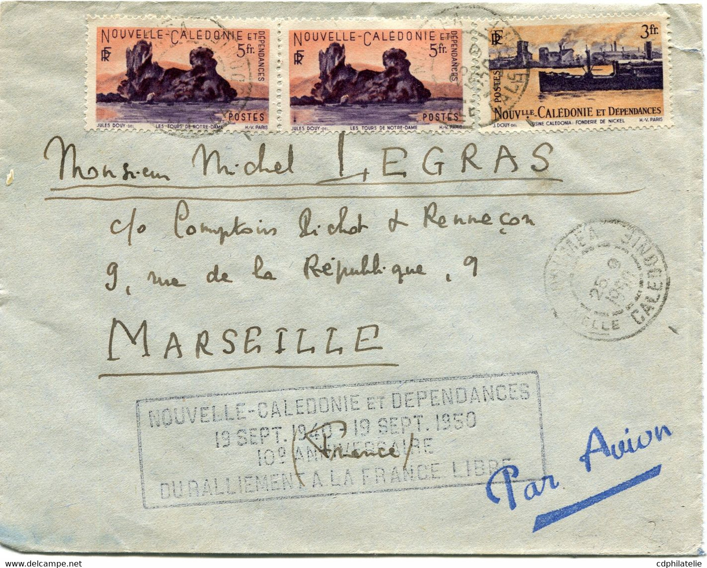 NOUVELLE-CALEDONIE LETTRE PAR AVION AVEC CACHET " NOUVELLE-CALEDONIE ET DEPENDANCES....DU RALLIEMENT A LA FRANCE LIBRE " - Briefe U. Dokumente